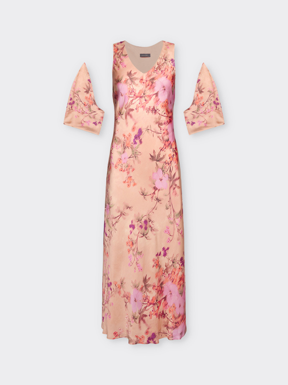 Vestido florido em cetim