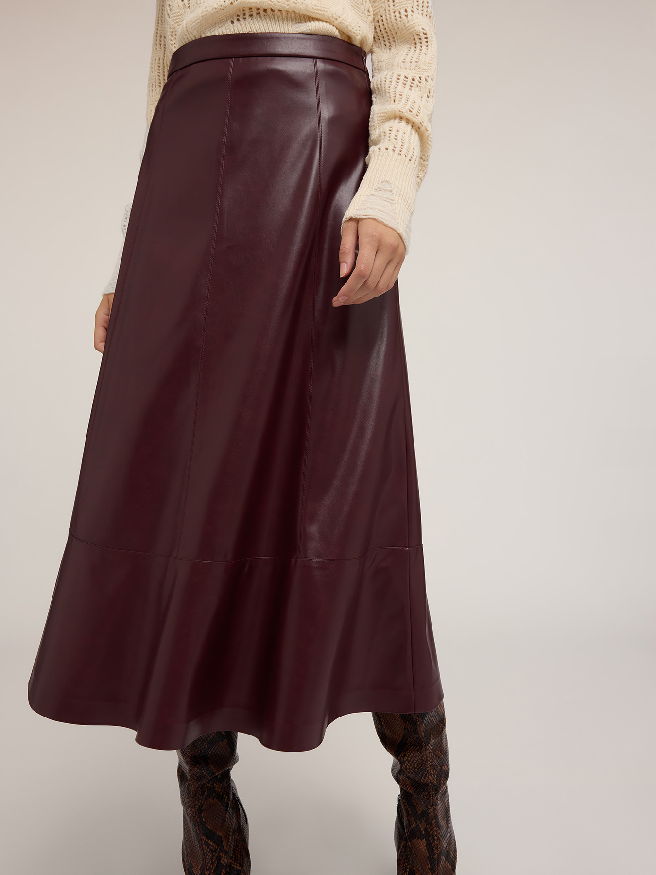 Flared midi skirt in coated fabric image number 3
