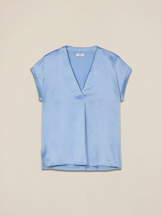 Camiseta bimatérica con escote en V