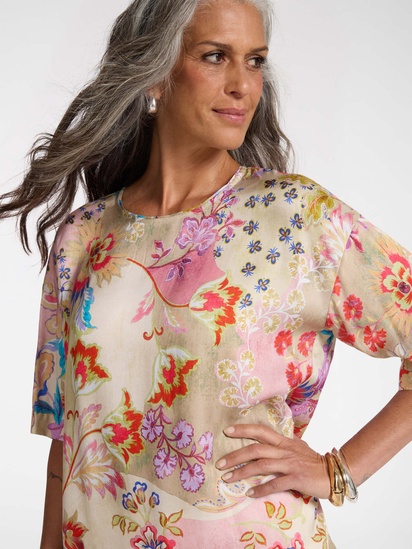 Printed blouse in viscose twill image number 3