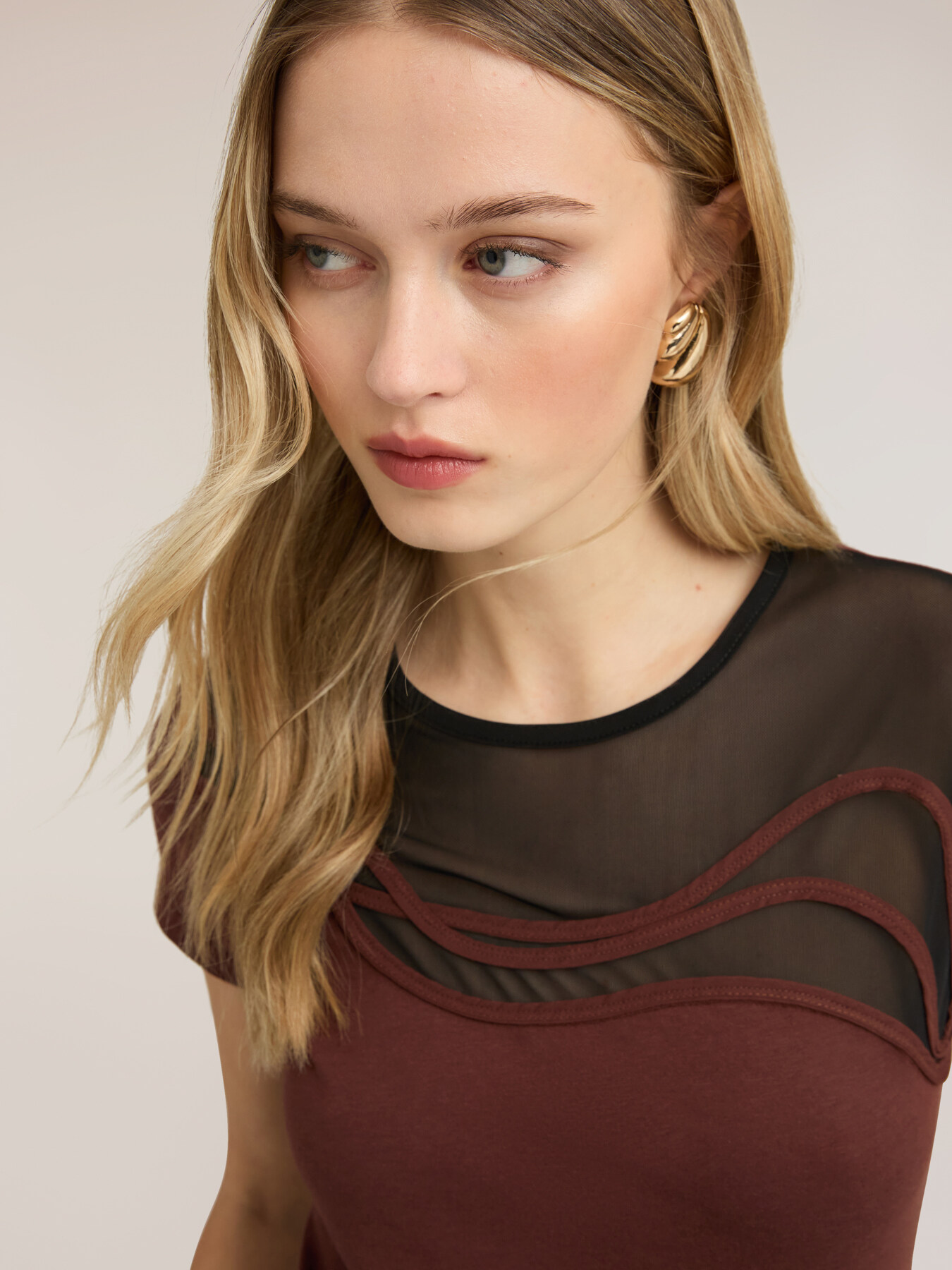 Tricou bimaterial cu broderie image number 3