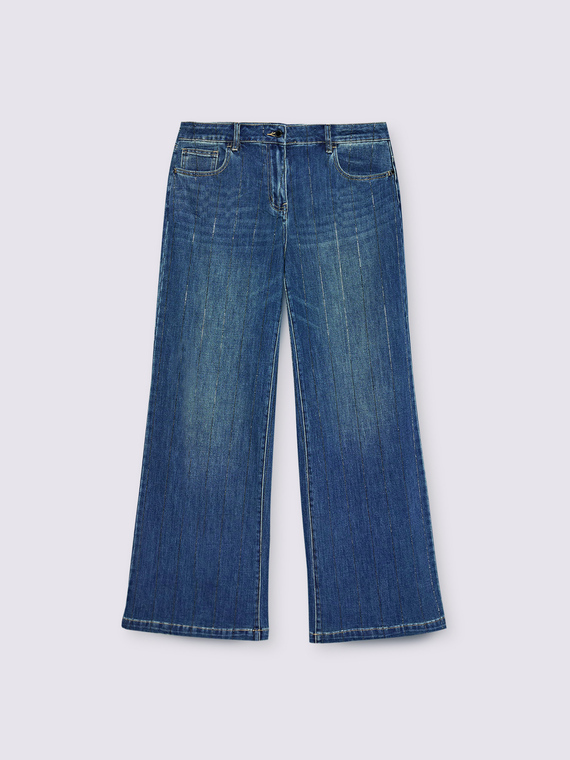 Jeans Wide Leg con gessatura in strass