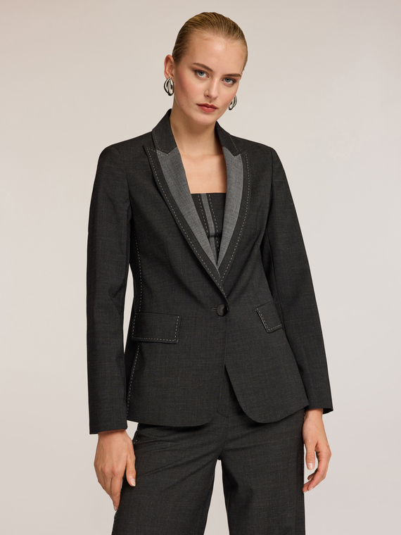 Mixed wool canvas blazer with topstitching
