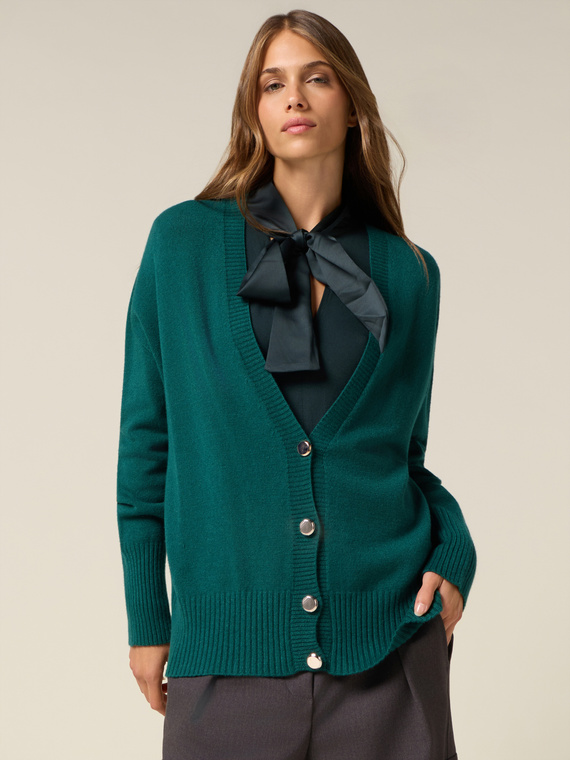 Cardigan scollo a V con bottoni dorati