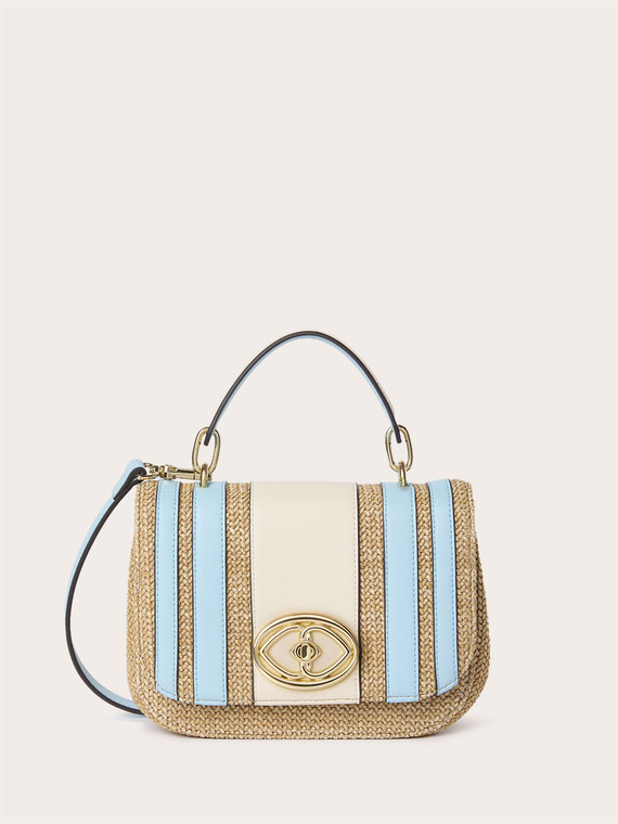 Raffia and striped crossbody bag