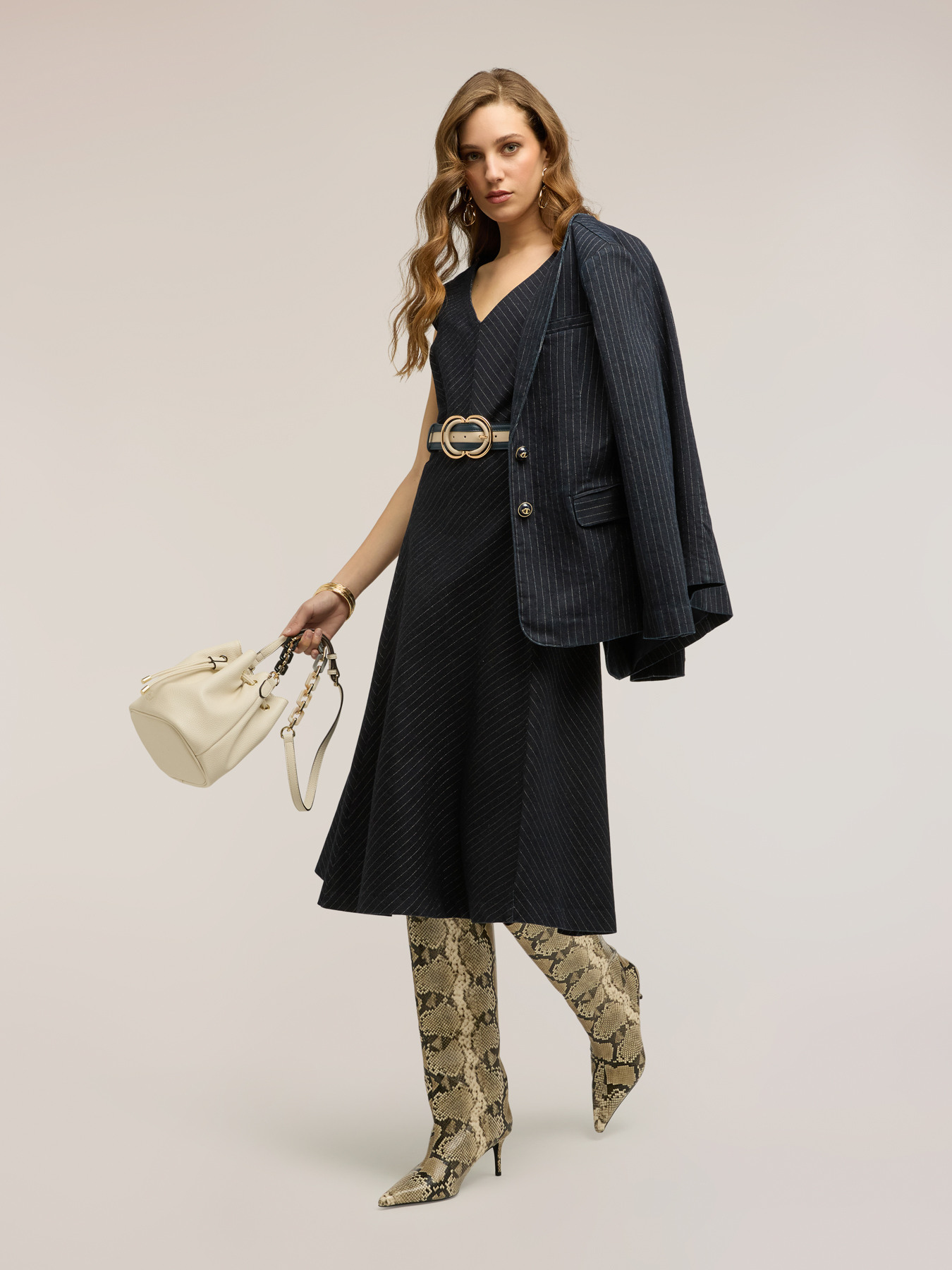 Striped denim flare dress image number 0