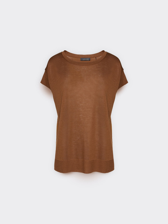T-shirt con bordi a coste