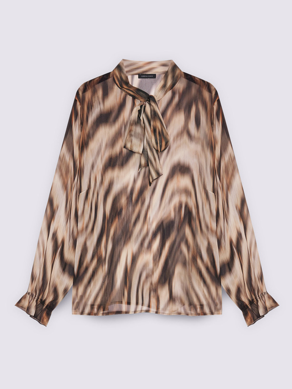 Bluse mit Animalprint und Schleife