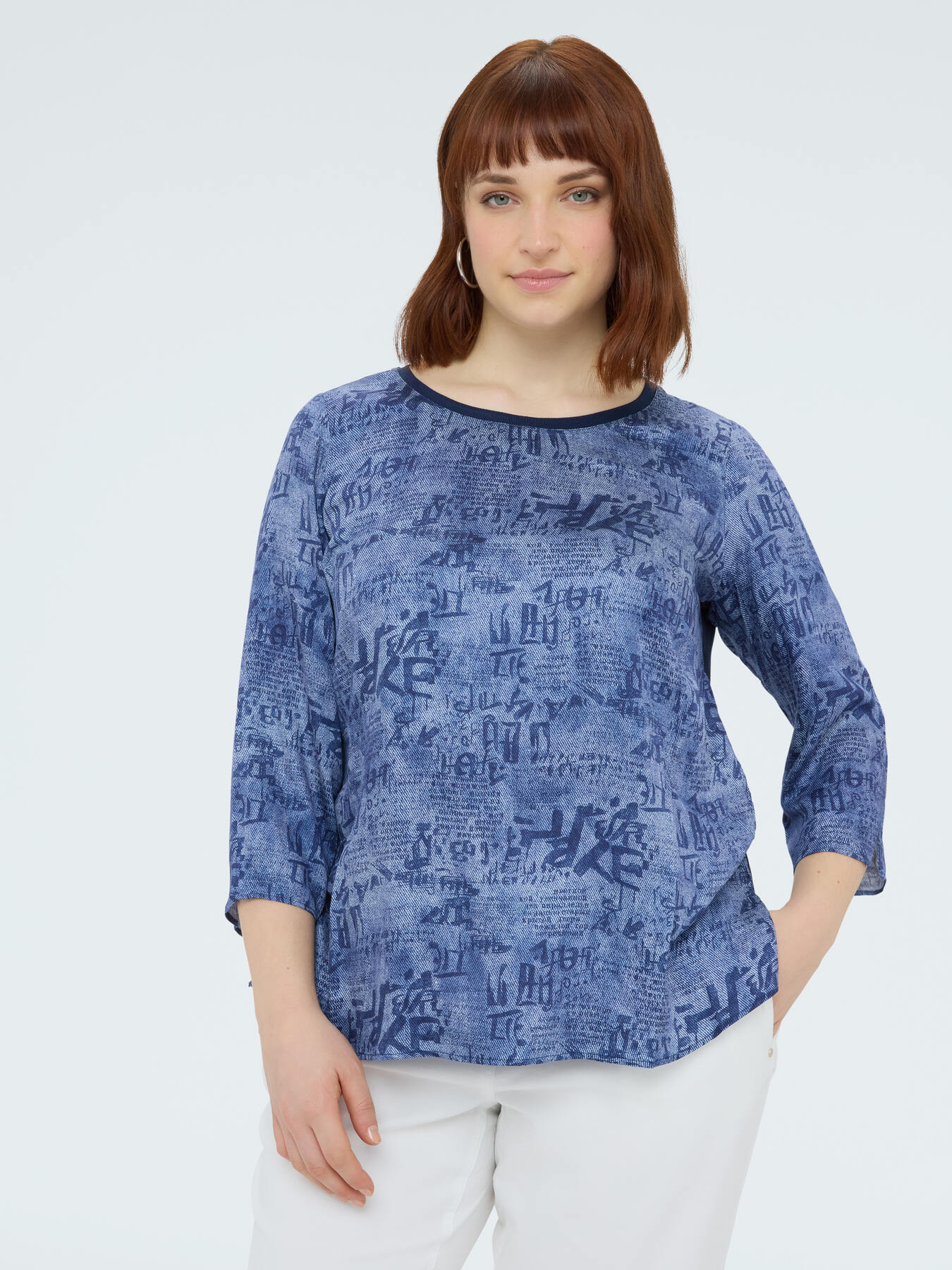 Bluse aus zwei Materialien mit Lettering-Print image number 0