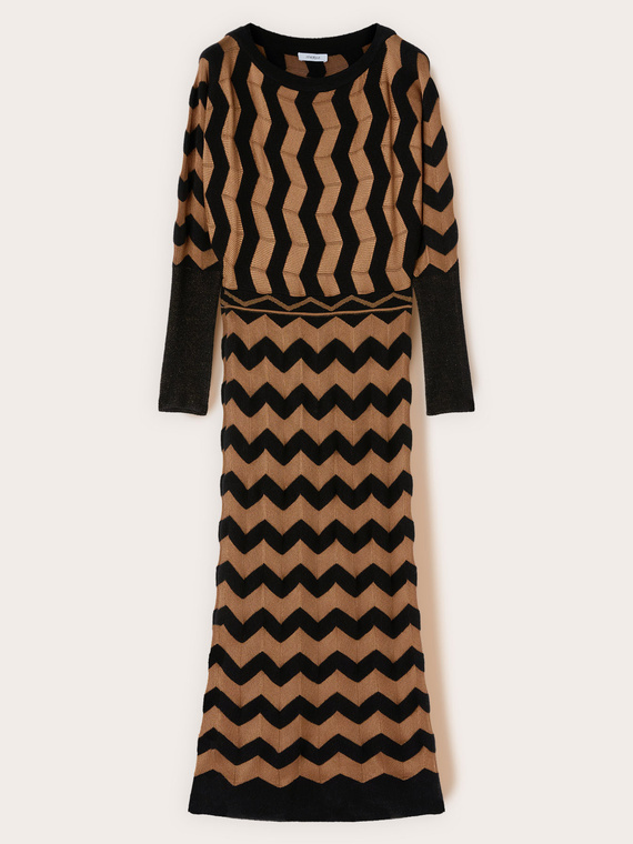 Long jacquard dress with chevron pattern