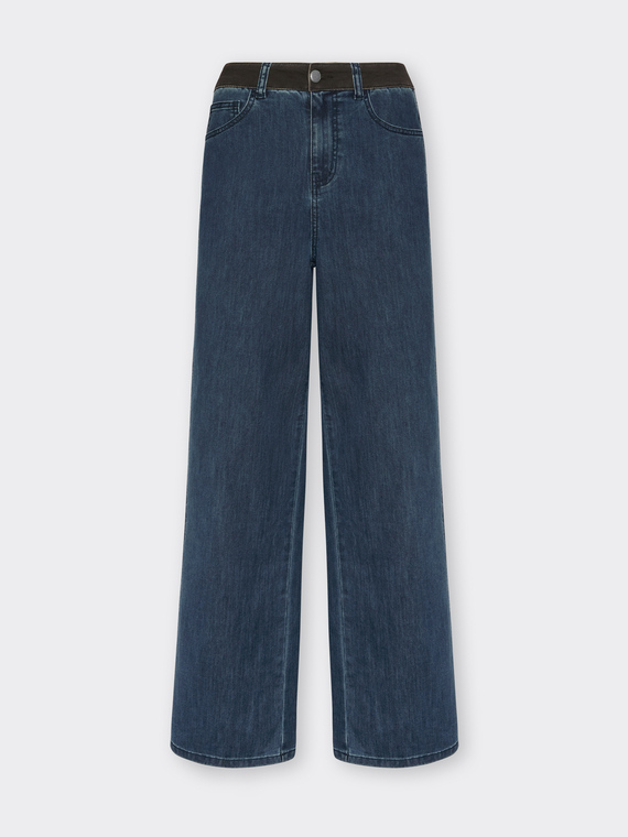 Cal&ccedil;as jeans de perna larga com detalhes laterais,  "Wanda"