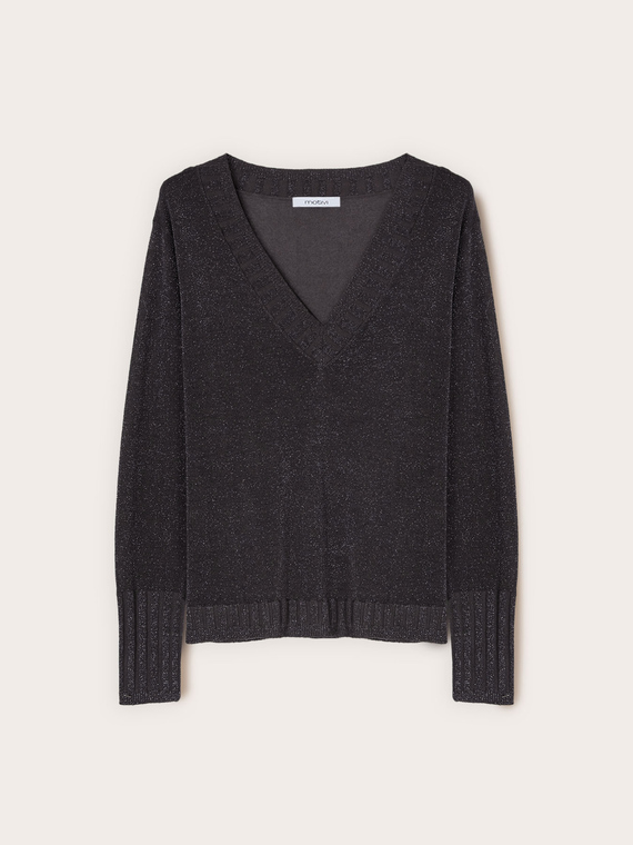 V-neck sweater in lurex yarn