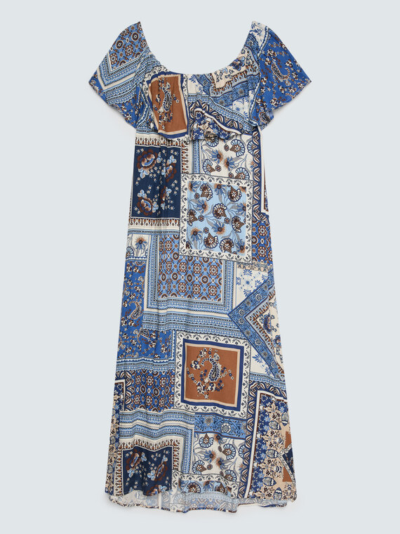 Robe longue &agrave; &eacute;paules d&eacute;nud&eacute;es avec imprim&eacute;