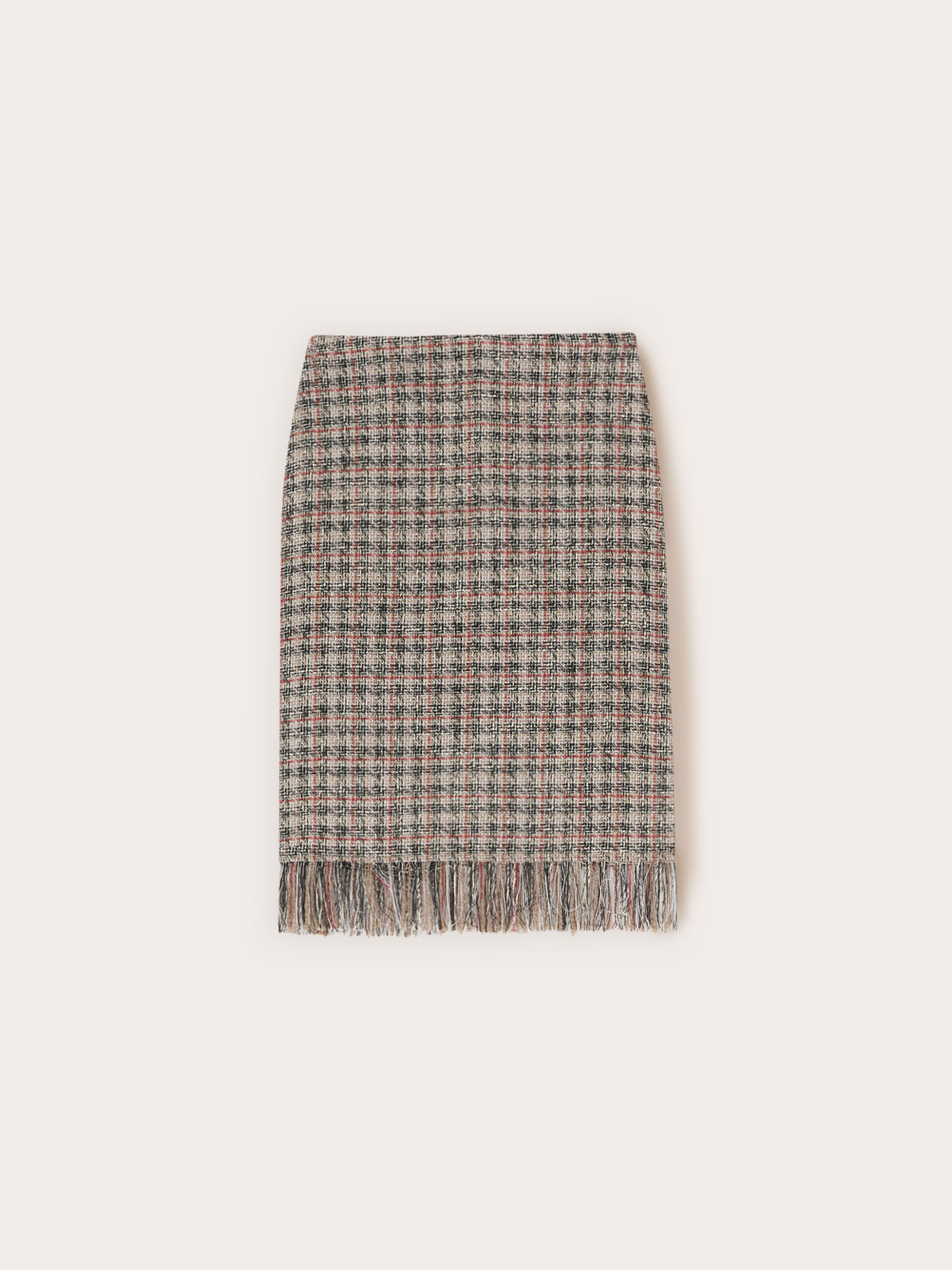 Boucl&eacute; pencil skirt with fringes image number 4