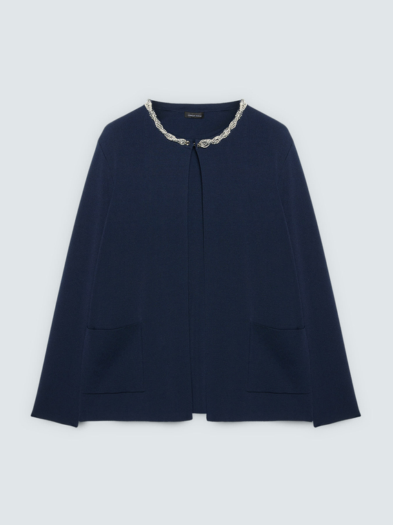 Cardigan in maglia fine con collana applicata