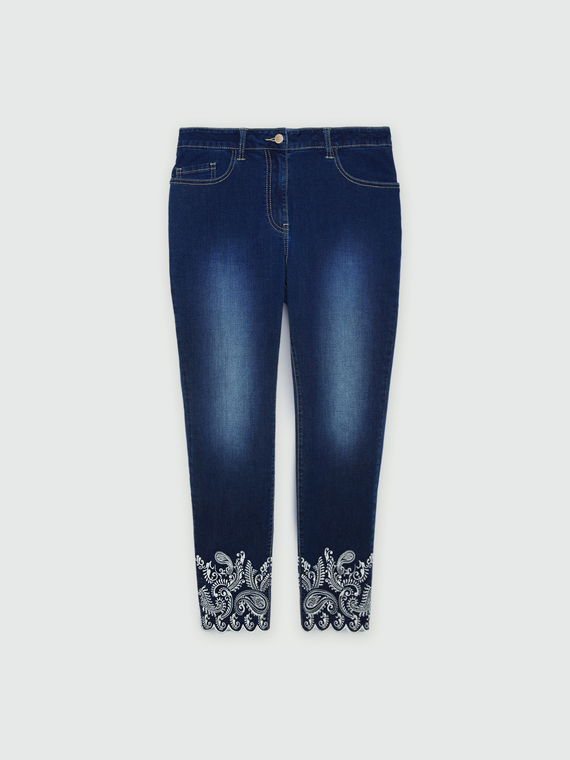 Skinny-Jeans mit Stickerei unten
