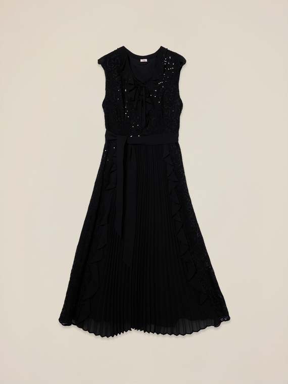 Vestito midi con volant e paillettes