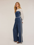 Denim-effect palazzo trousers with side bands image number 0