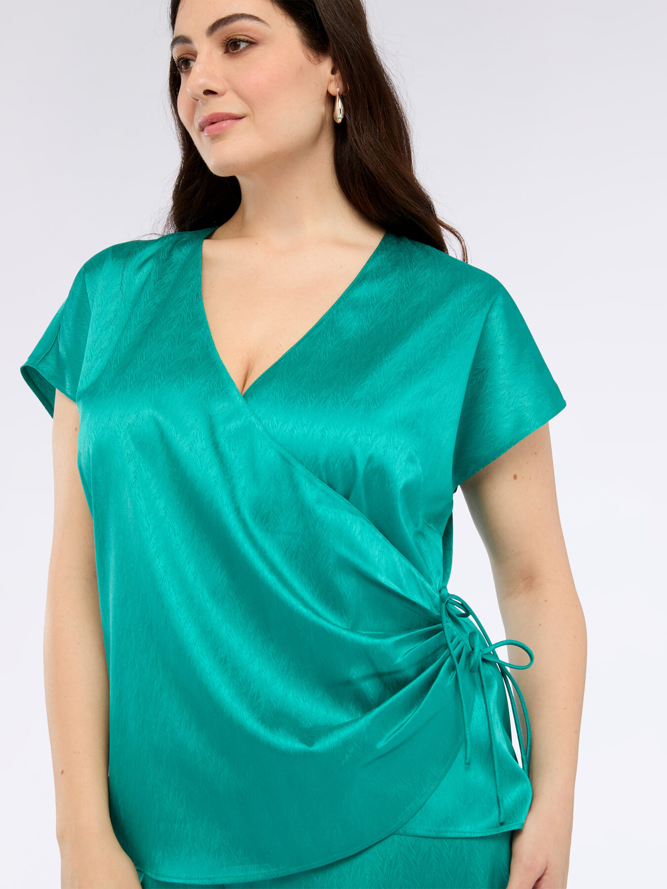 Satin blouse with crossover neckline image number 2