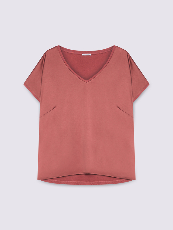 Zweistoffiges T-Shirt mit V-Ausschnitt