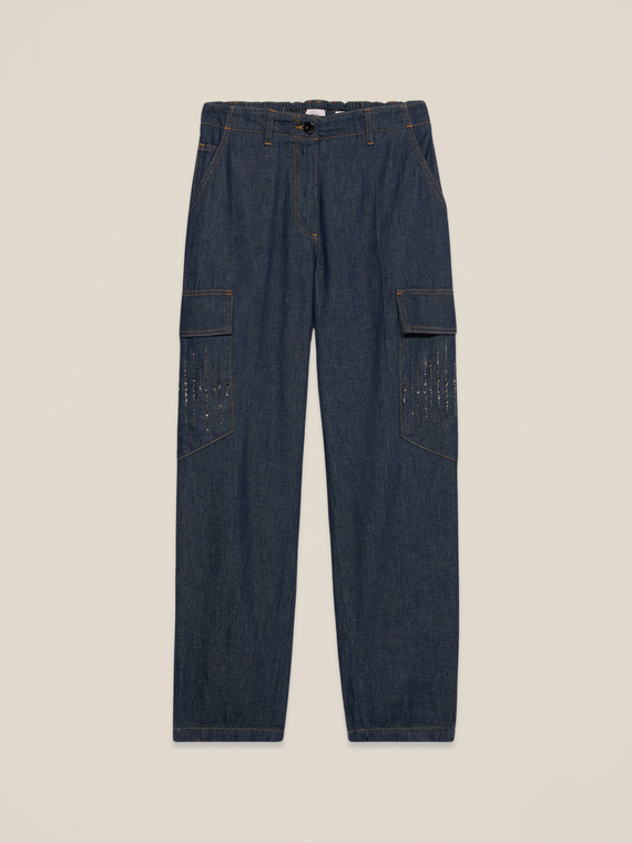 Cargo jeans with micro crystals