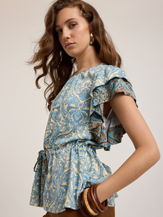 Ethnic print ruffle blouse