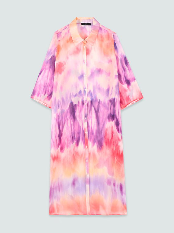 Hemdblusenkleid aus Georgette mit Tie-Dye-Muster