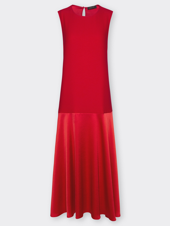 Long flare dress in cady and envers satin