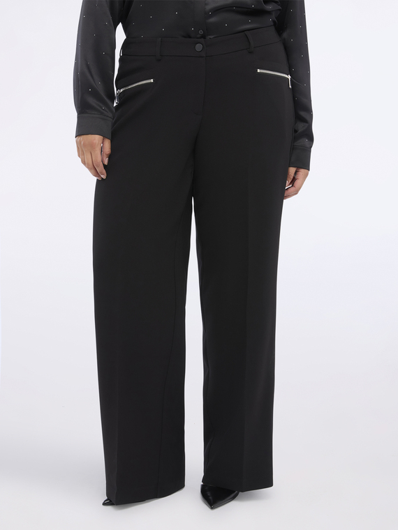 Pantaloni Wide Leg con zip decorative