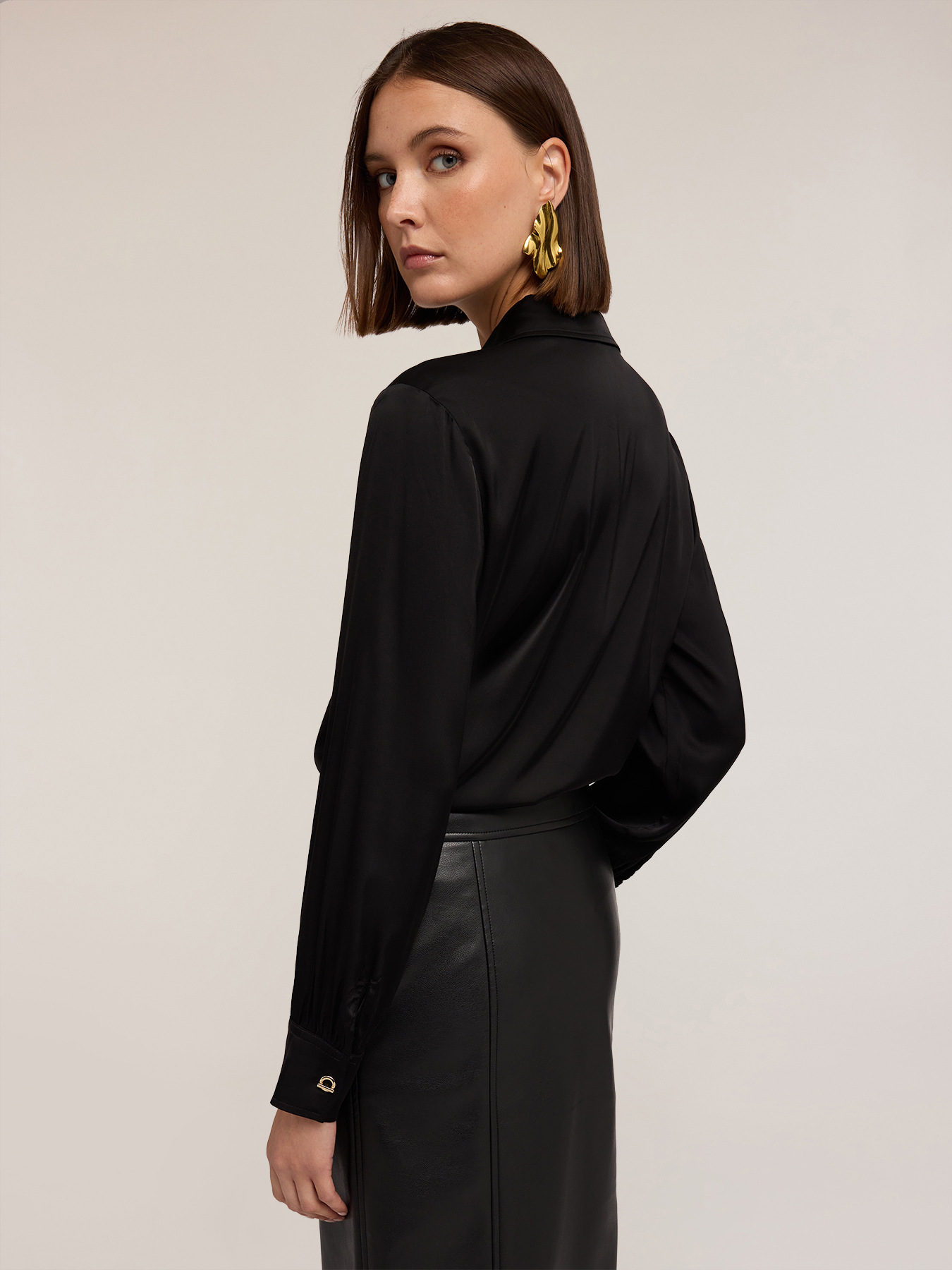 Satin shirt with eyelets image number 1