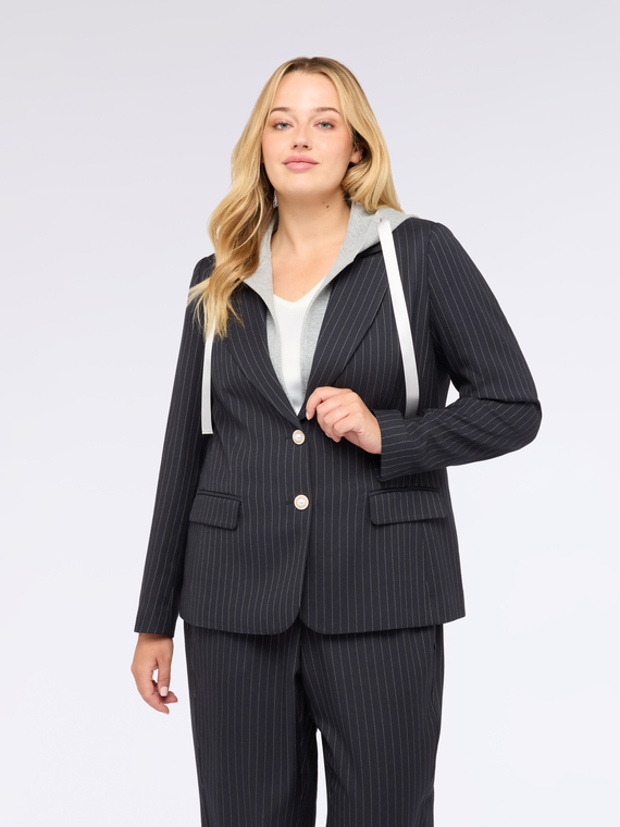 Nadelstreifenblazer mit Sweatshirt-Kapuze