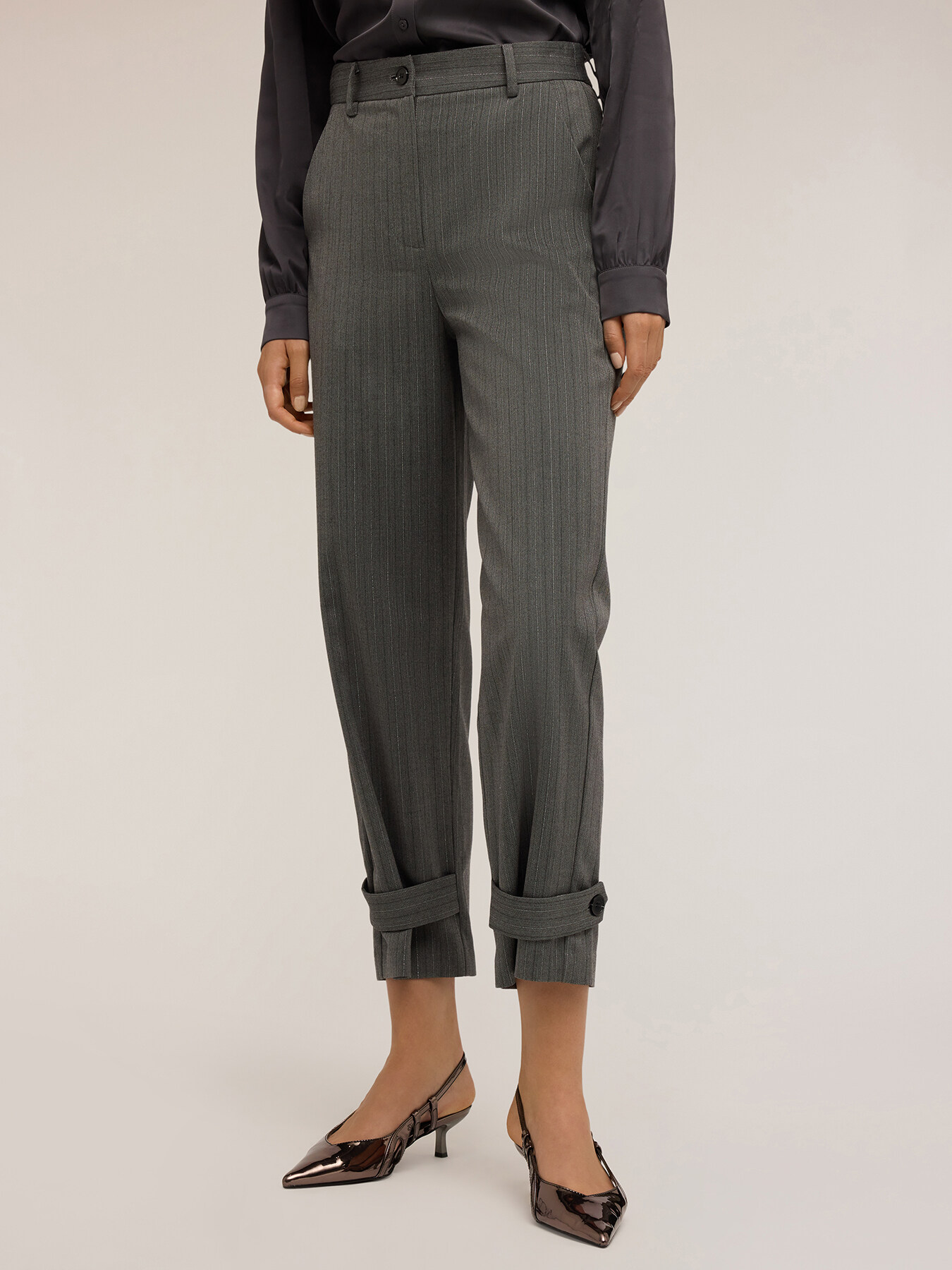 Pinstripe lurex trousers with waistband image number 0