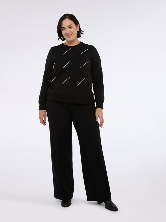 Sweat-shirt avec travail en losanges et perles