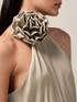 Long satin dress with flower image number 2