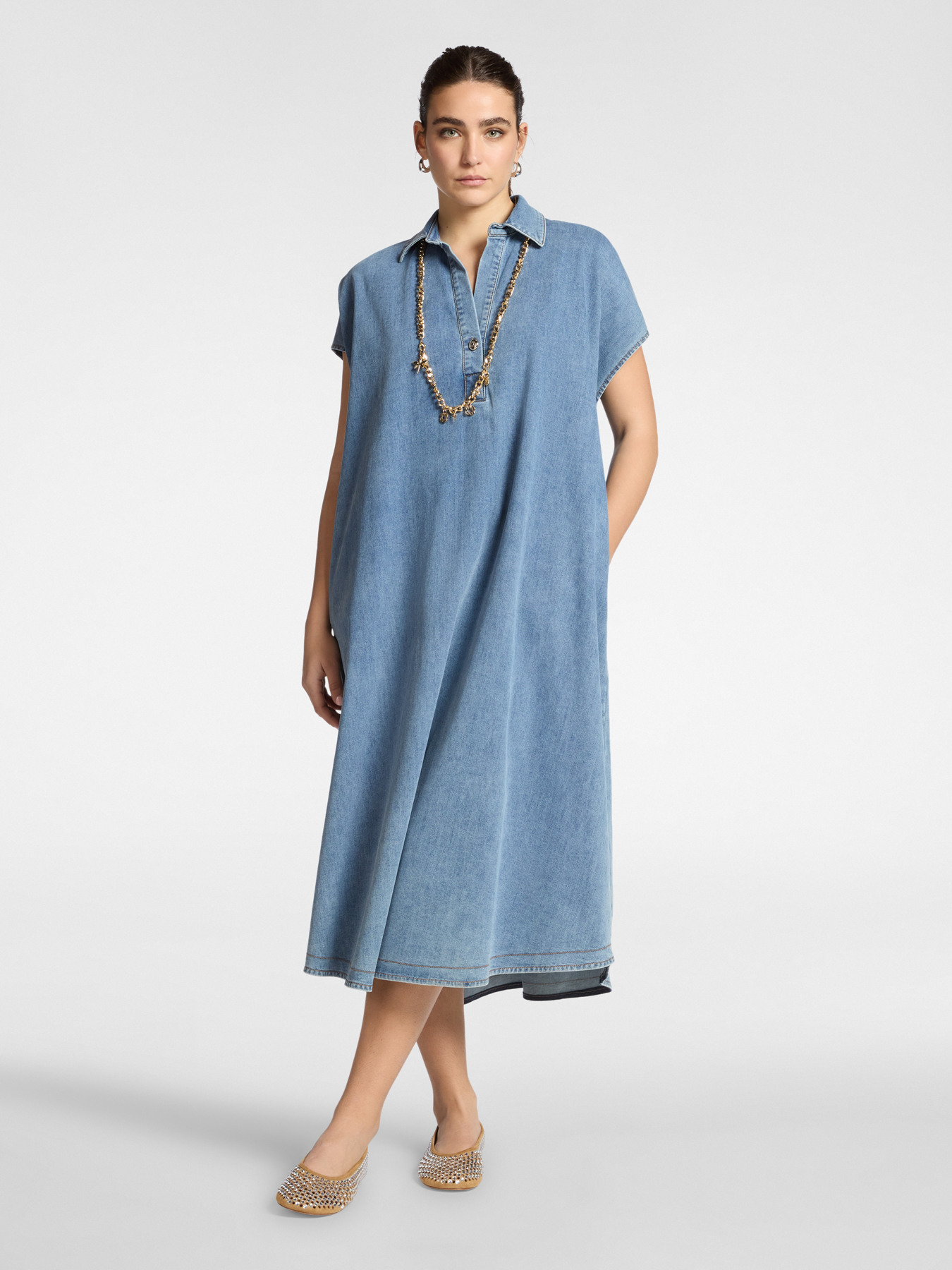 Abito in denim con cintura image number 2