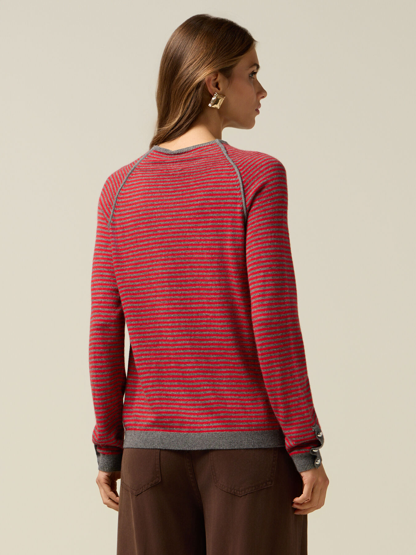 Maglia misto lana a righe con dettaglio bottoni image number 1