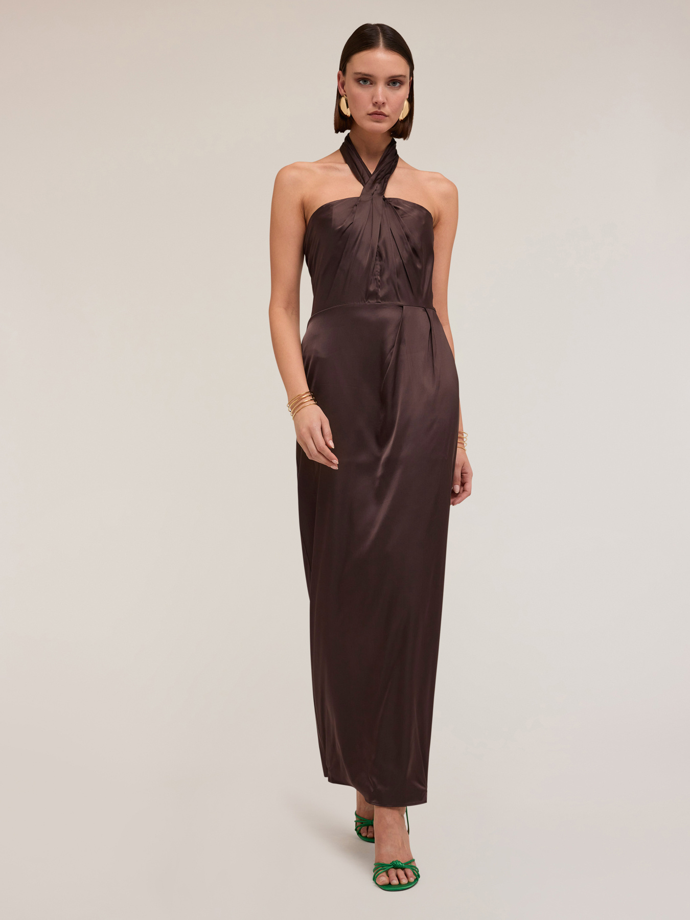 Vestito halter in raso lucido image number 0