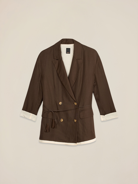Double-breasted satin blazer with belt