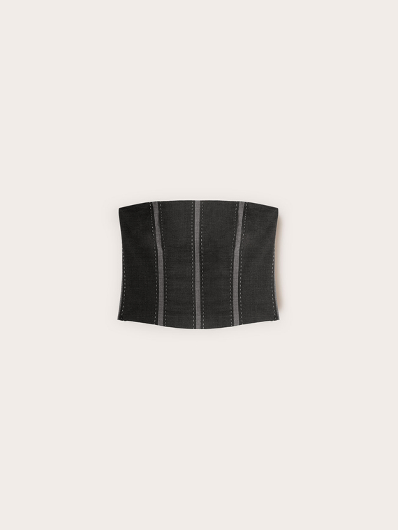 Top corsetto in tela misto lana con inserti