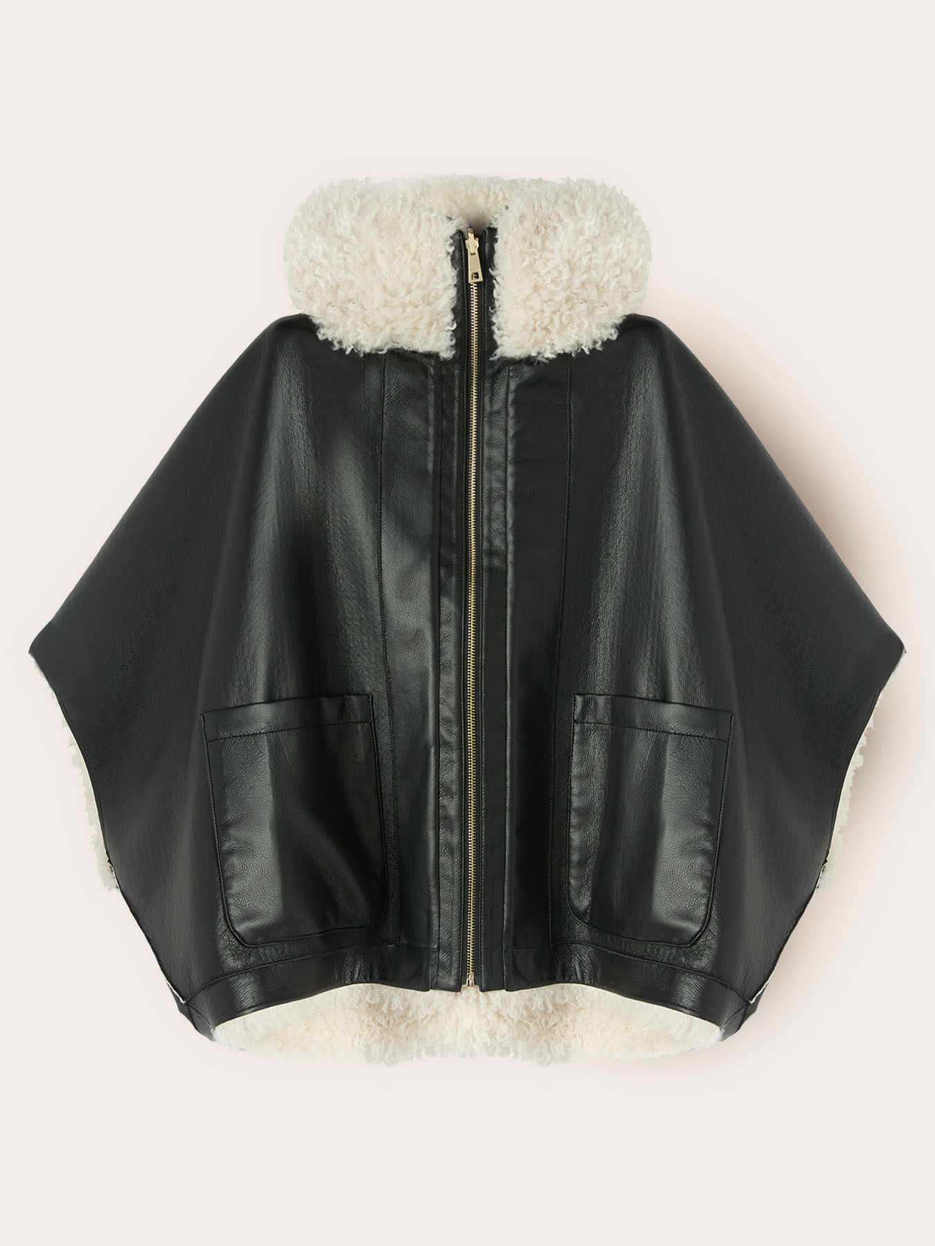 Oversized shearling coat with zip and pockets image number 5