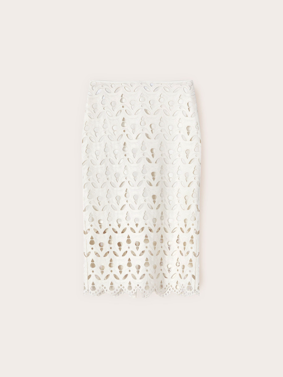 Pencil skirt in coated fabric with sangallo effect