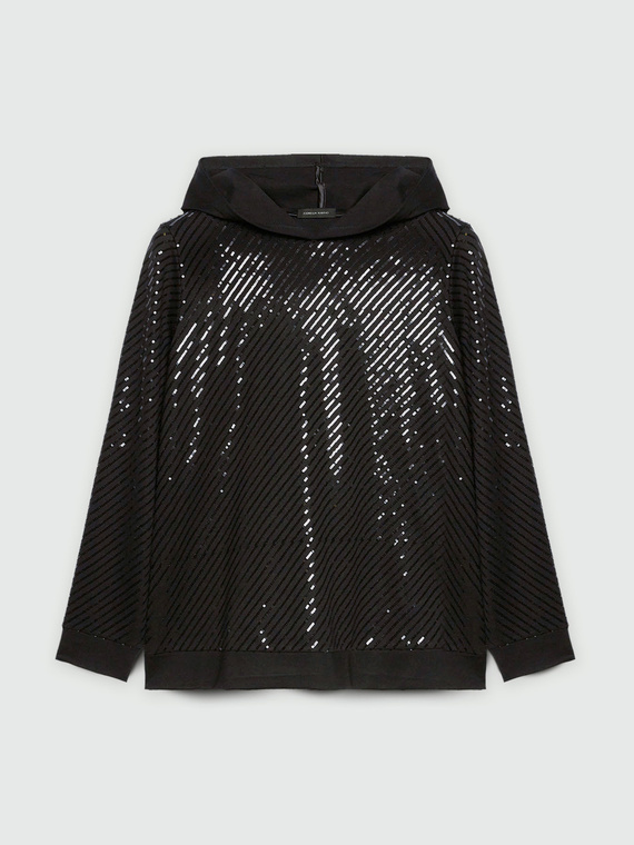 Diagonal gestreiftes Pailletten-Sweatshirt