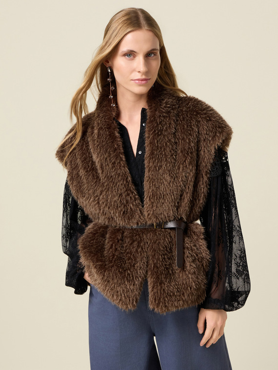 Cappa in tessuto morbido con cintura