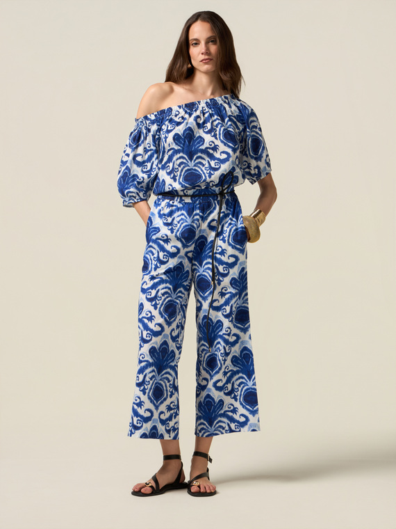 Pantaloni palazzo din bumbac cu model