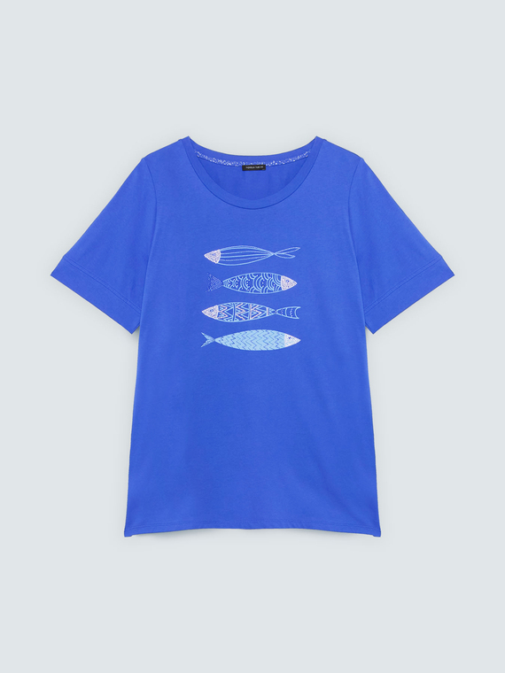 Camiseta de algod&oacute;n con estampado y perlas