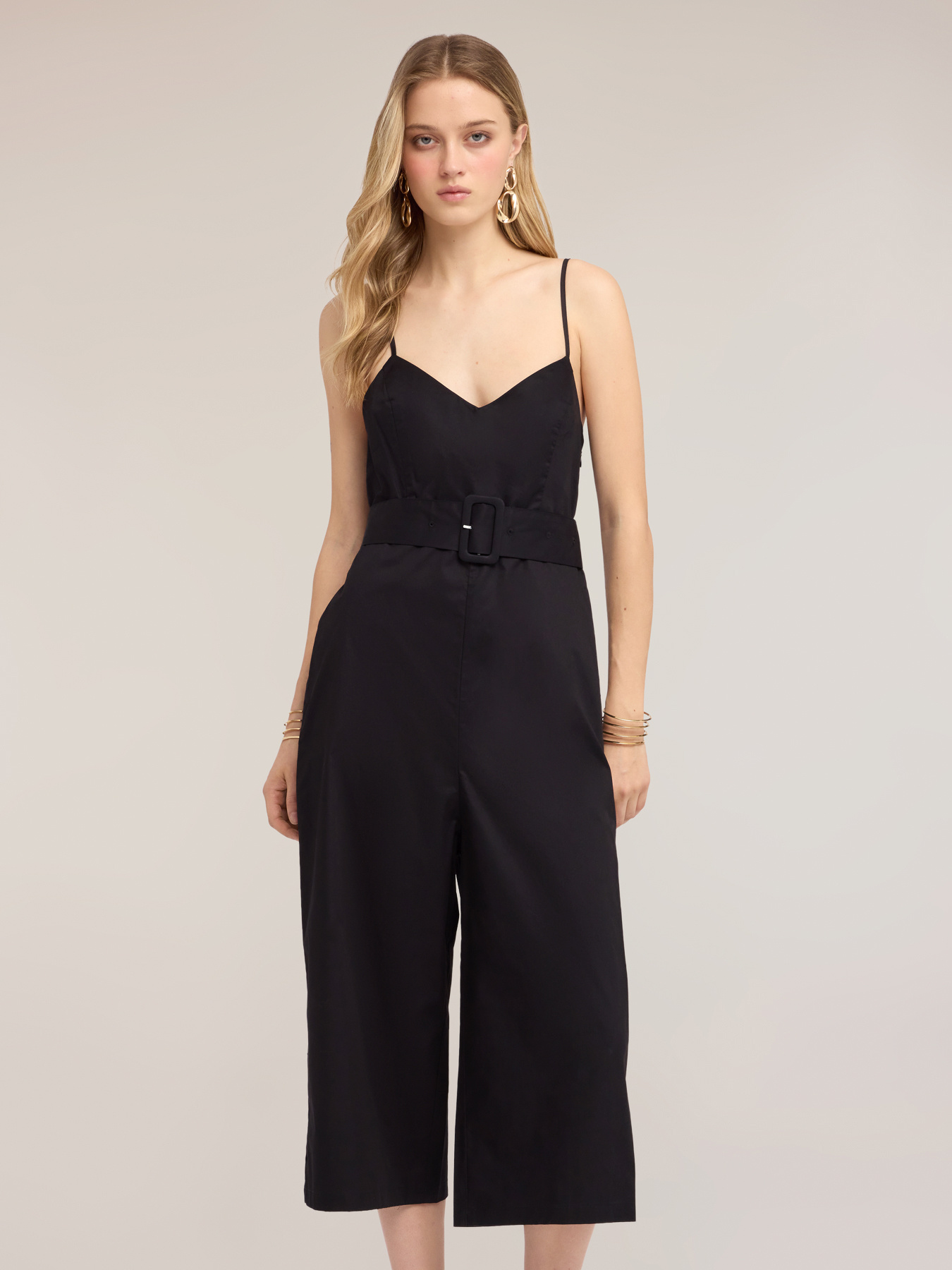 Jumpsuit aus Popeline mit G&uuml;rtel und Palazzo-Bein image number 3