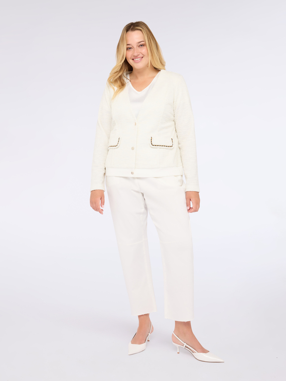 Bouclé knit sweatshirt jacket with chains