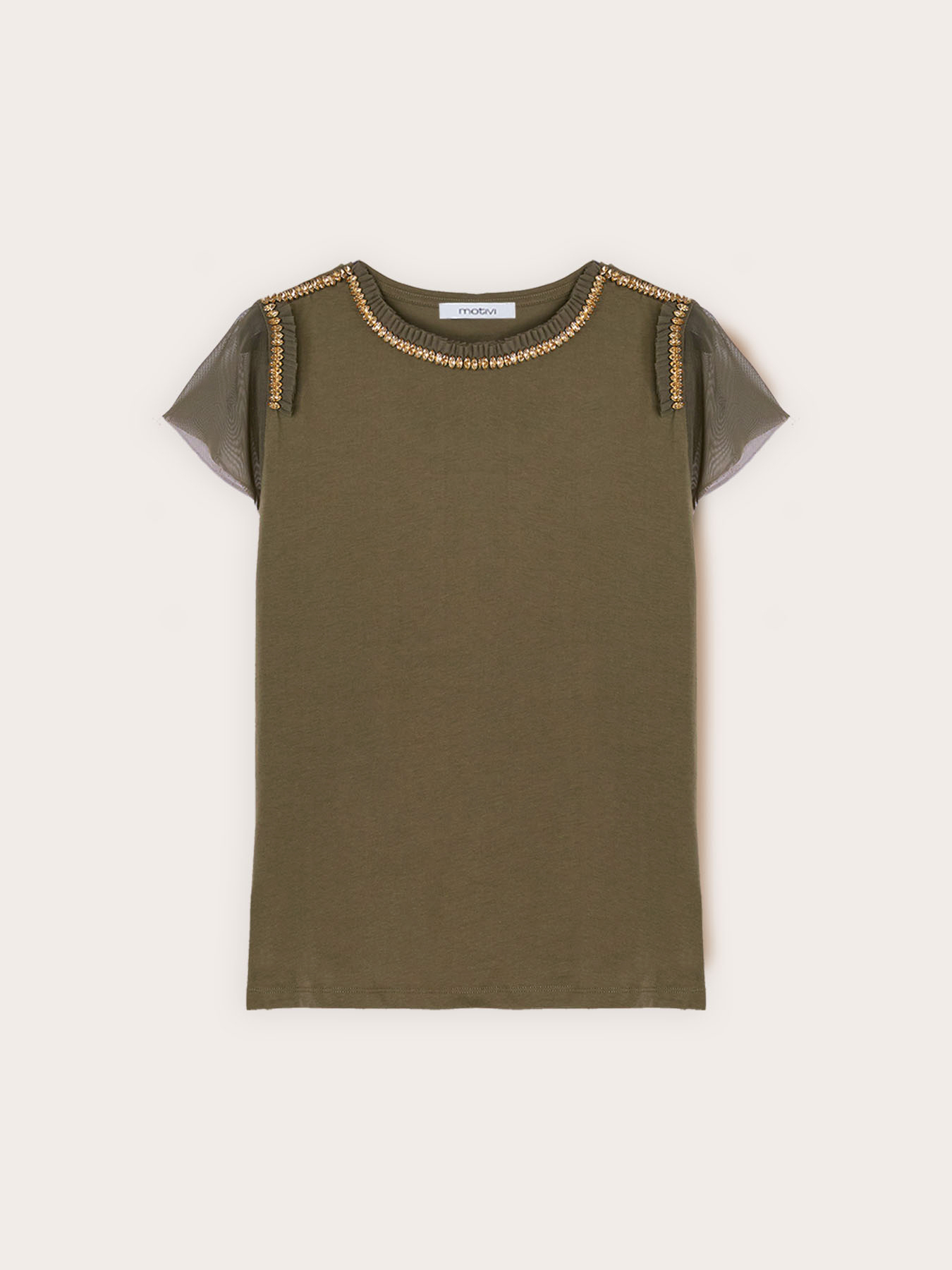 T-shirt with tulle sleeves and jewel embroidery image number 4
