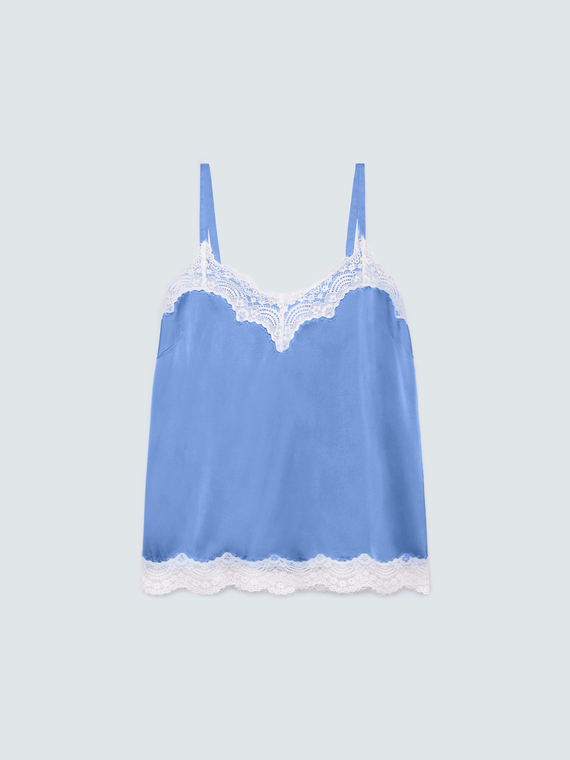 Top in raso con dettagli in pizzo