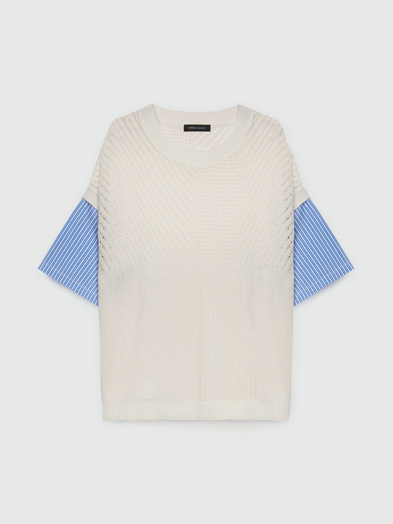 Maglia traforata con maniche a righe